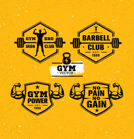 Workout Gym Sport and Fitness Motivation Vector Design Elements on Grunge Background.のイラスト素材