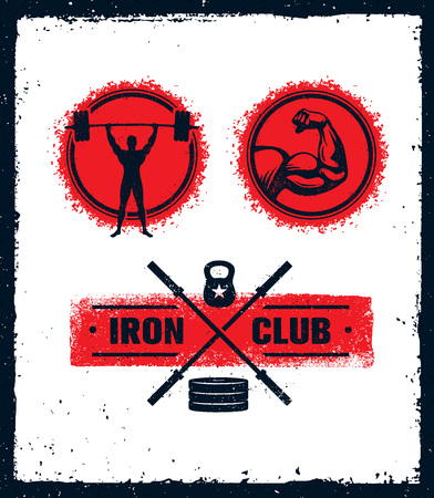 Workout Gym Sport and Fitness Motivation Vector Design Elements on Grunge Background.のイラスト素材