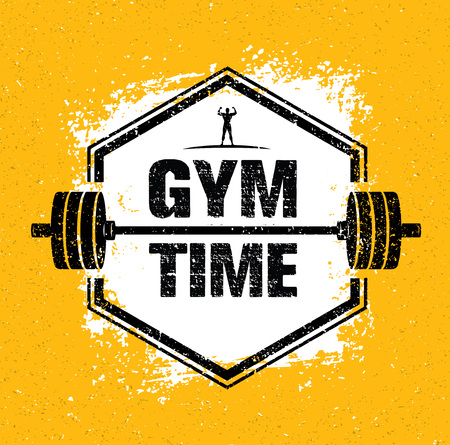 Gym Time Workout and Fitness Design Element Concept. Creative Vector On Grunge Backgroundのイラスト素材