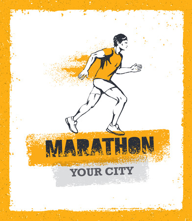 Marathon Your City. Sport Event Banner. Creative Marathon Design On Grunge Distressed Backgroundのイラスト素材