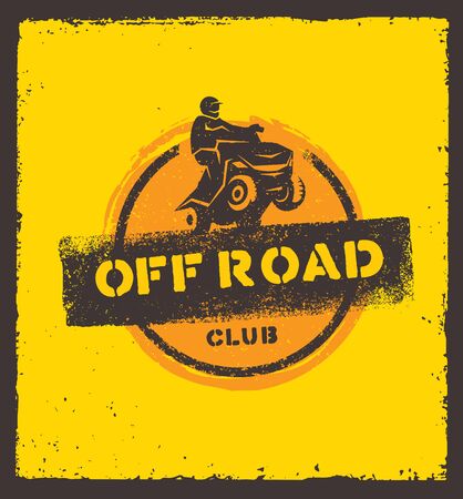 Off Road Park ATV Creative Sign Concept. Extreme Adventure Design Element On Grunge Wall Backgroundのイラスト素材
