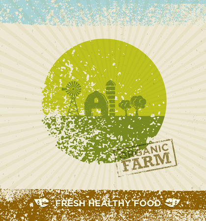 Organic Farm Fresh Healthy Food Eco Green Vector Concept on Paper Background.のイラスト素材