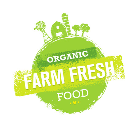Organic Farm Fresh Healthy Food Eco Green Vector Concept on Paper Background.のイラスト素材