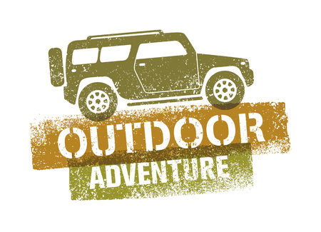 Off Road Outdoor Adventure Vector Illustration Rough Concept On Grunge Backgroundのイラスト素材