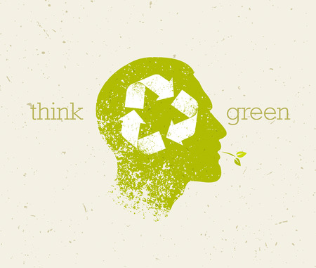Think Green Recycle Reduce Reuse Eco Poster. Vector Creative Organic Illustration On Paper Background.のイラスト素材