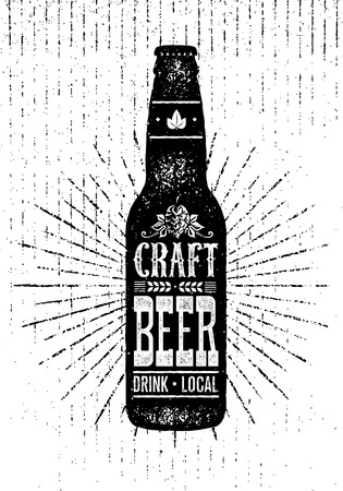 Craft Beer Sold Here Rough Banner. Vector Artisan Beverage Illustration Design Concept On Grunge Distressed Backgroundのイラスト素材