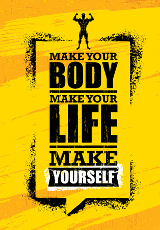 Make Your Body. Make Your Life. Make Yourself. Inspiring Workout and Fitness Gym Motivation Quote. Banner Conceptのイラスト素材