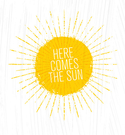 Here Comes The Sun. Whimsical Rough Summer Illustration On Grunge Background.のイラスト素材