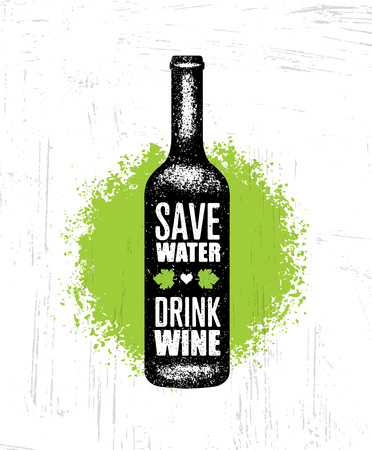 Save Water, Drink Wine. Funny Quote With Bottle Illustration. Menu Page Design Element.のイラスト素材