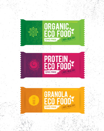 Healthy Organic Snack Bar Illustration. Raw Eco Food Vector Design Concert On Grunge Rough Backgroundのイラスト素材