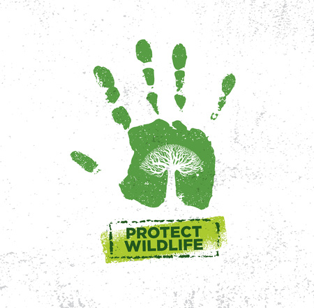 Protect wild life eco motivation quote vector typography banner design concept on grunge texture rough with bonsai tree illustrationのイラスト素材