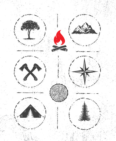 Adventure Mountain Survival Gear Hike Creative Motivation Concept. Extreme Outdoor Design Vector on Rough Distressed Texture Backgroundのイラスト素材