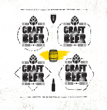 Craft Beer Brewery Artisan Creative Vector Stamp Sign Concept. Rough Handmade Alcohol Banner. Menu Page Design Elementのイラスト素材