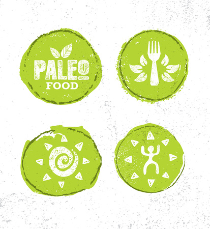 Paleo Food Diet Primal Nutrition Organic Wholesome Illustration Concept On Rough Wall Background. Mammoth Vector Signのイラスト素材