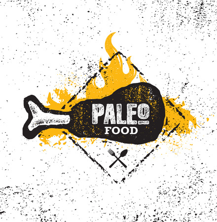 Paleo Food Diet Primal Nutrition Organic Wholesome Illustration Concept On Rough Wall Background. Mammoth Vector Signのイラスト素材