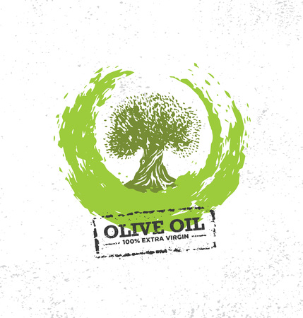 Organic Raw Olive Oil Vector Creative Design Element. Extra Virgin Eco Food Label Concept On Raw Background.のイラスト素材