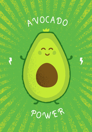 Keto Diet Avocado Power Funny Creative Vector Motivational Poster Concept. Organic Nutrition Healthy Food Bright Banner Designのイラスト素材
