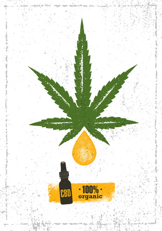 Organic CBD Oil Hemp Health Care Vector Design Element. Medicine Cannabis Oil Nutrition And Wellness Illustrationのイラスト素材