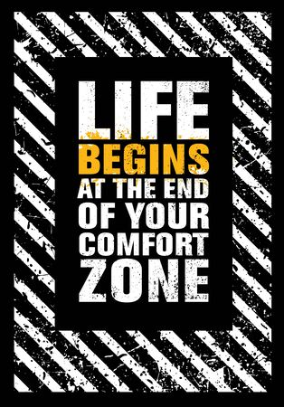 Life Begins At He End Of Your Comfort Zone. Inspiring Typography Creative Motivation Quote Vector Banner.のイラスト素材