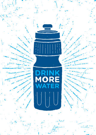 Drink More Water. Healthy Nutrition Motivation Quote Concept. Sport Bottle Illustration On Textured Backgroundのイラスト素材