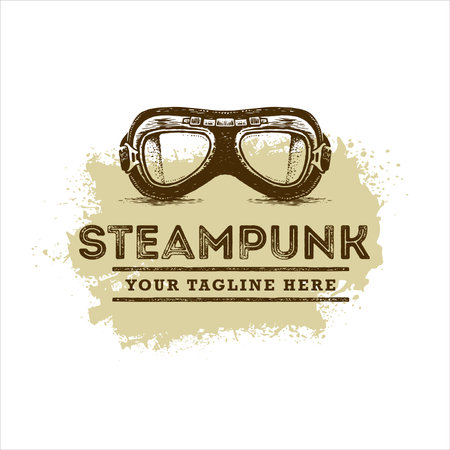 Steampunk Aviator Glasses Illustration. Vector Sign Design Element Concept With Grunge Backgroundのイラスト素材