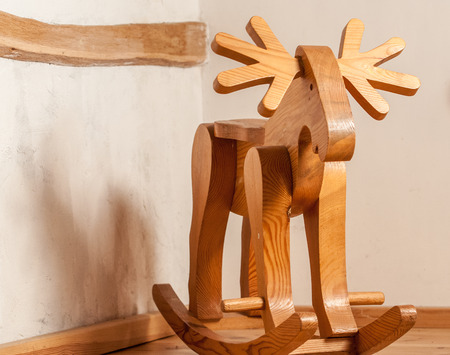 Wooden deer a rocking chair toy high qualityの写真素材