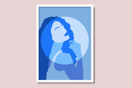 Illustration of a girl in a blue dress. Vector illustration.のイラスト素材