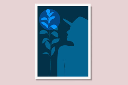 Silhouette of a woman with a plant in her hair. Vector illustration.のイラスト素材