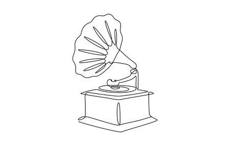Continuous line drawing of a gramophone on a white background.のイラスト素材