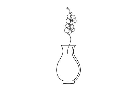 Flower in vase icon in outline style on a white backgroundのイラスト素材