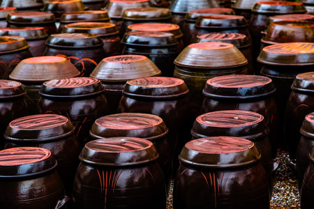 Clay pots for sale in a market in Istanbul, Turkey.の写真素材
