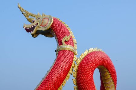 Closeup head the Statue of King of Nagas Symbol in the WatSaman.Rattanaram chachoengsaoの写真素材