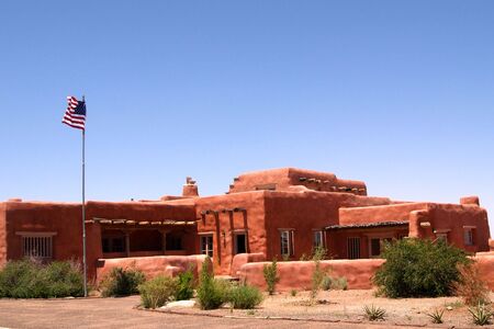 An abode style inn is located in the Arizona desert.の写真素材