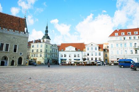 The main square in Talinn, Estonia's quaint capital cityのeditorial素材