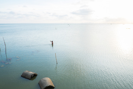 before sunset on the lake.の写真素材