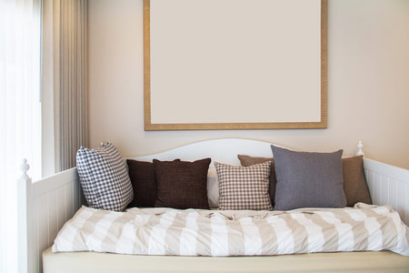 modern sofa in room cream color.