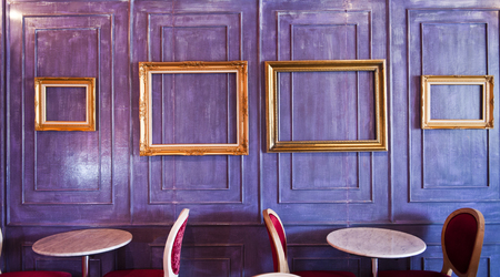 Cafe or Restaurant decorate with wooden wall and gold picture frame.の写真素材