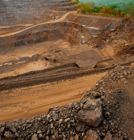 Zinc mine. Background of mining industrial landscape on the open pit. Opencast textured land.