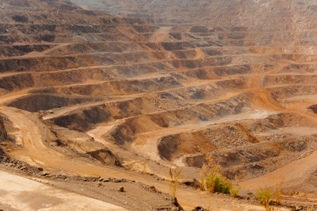 Zinc mine. Background of mining industrial landscape on the open pit. Opencast textured land.