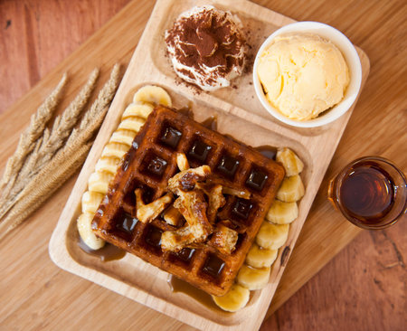 Top view of waffle ice-cream.の写真素材