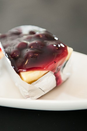 Closeup shot of blueberry cheesecake.の写真素材
