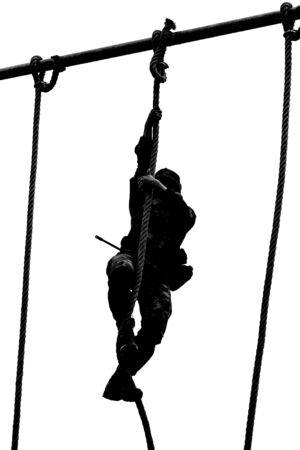soldier climbing ropeの写真素材