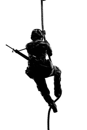 soldier climbing ropeの写真素材