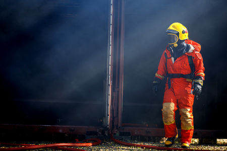 Firefighters are fighting fire with   fire brigade is completedの写真素材