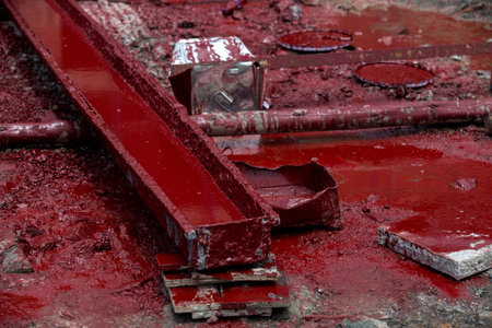 painter paint the full red color on ground