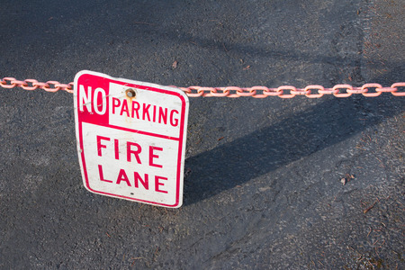 No parking fire lane sign on a chainの写真素材