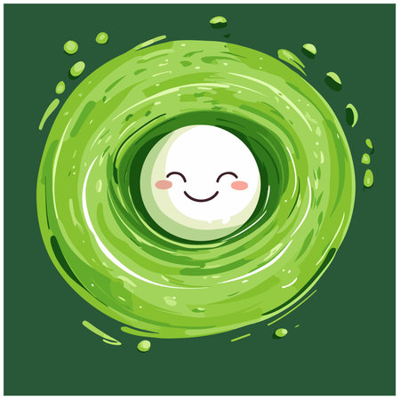 Cute cartoon green eyeball on green background. Vector illustration.の素材