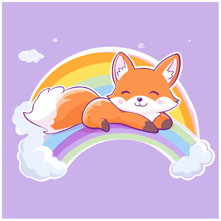 cute fox sleeping on the rainbow, vector illustration, eps10の素材