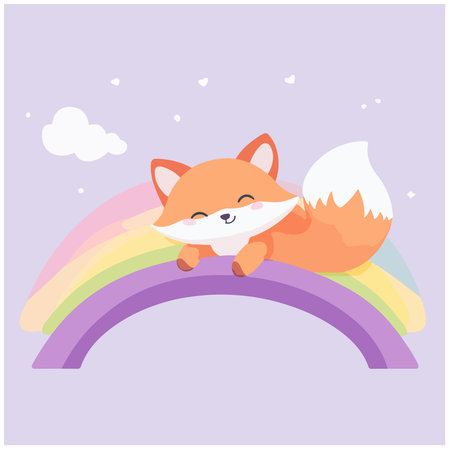 cute fox sleeping on rainbow vector illustration. cartoon fox sleeping on rainbowの素材