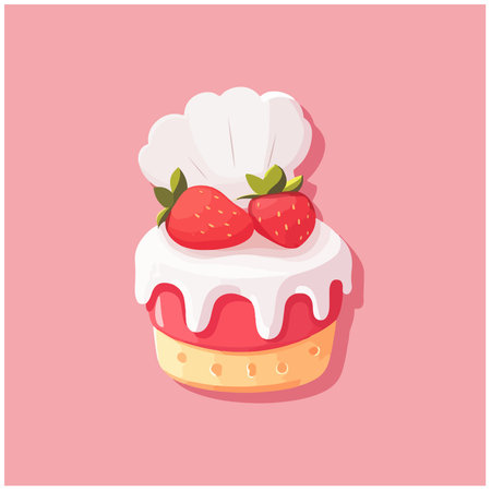 Strawberry cupcake icon. Vector illustration in cartoon style.の素材